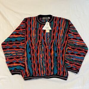 Vintage NWT 80s Tundra Canada Sweater Sz L Multi Color 3D Bright Street Hip Hop